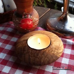 candle holder, round, out of olive wood 