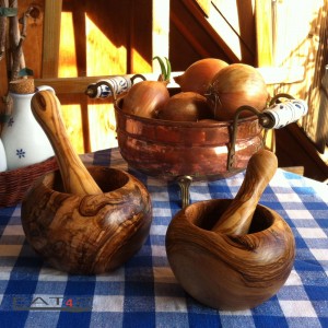 Mortar and pestle out of olive wood