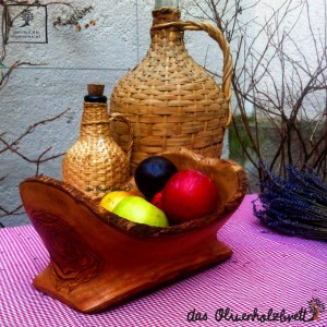 Olive wood bowl, oval form, natural edge, fruit bowl