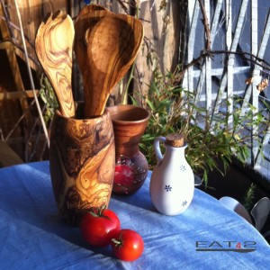 wooden holder with cutlery