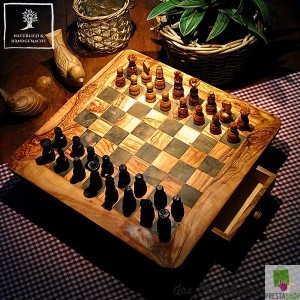 Scacchiera in legno di ulivo 44x44 cm Grande gioco scacchi in legno di ulivo 