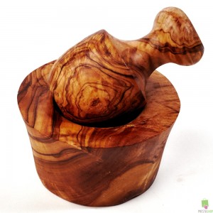 Mortar and pestle out of olive wood - clasic style