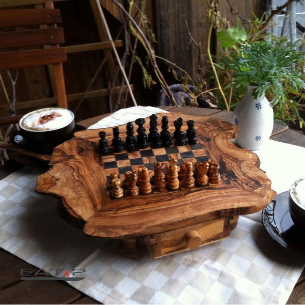 Schach Schachbrett Schachspiel Schachtisch aus Olivenholz Schach-Set 