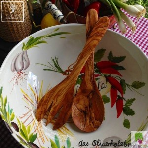 Pair of salad servers out of olive wood